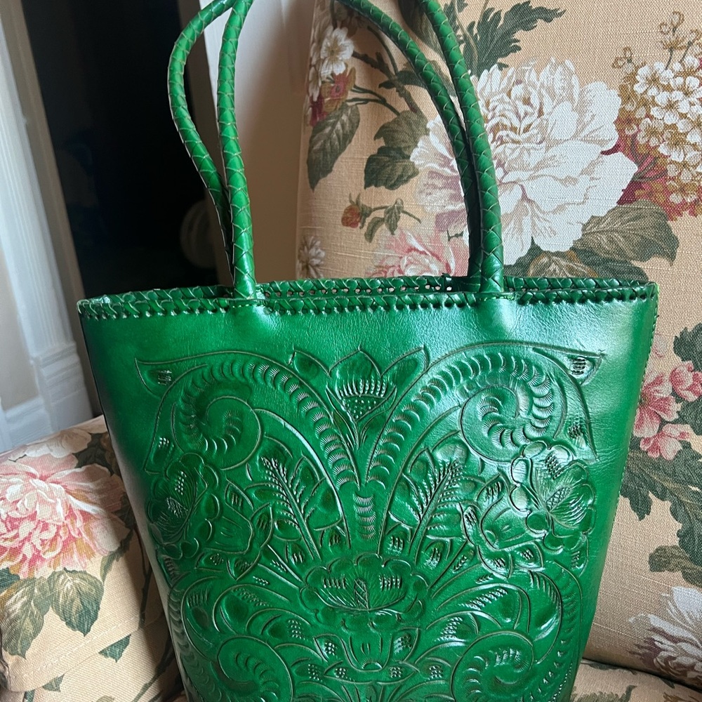 Green Embossed Leather Tote Bag